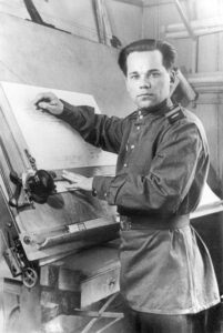 Конструктор Калашников за работой (1949).